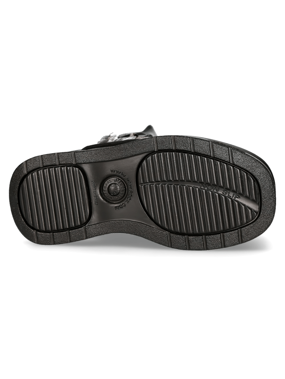 Sole view of NEW ROCK Men's Gothic Buckled Platform Boots featuring textured grooves for enhanced grip.