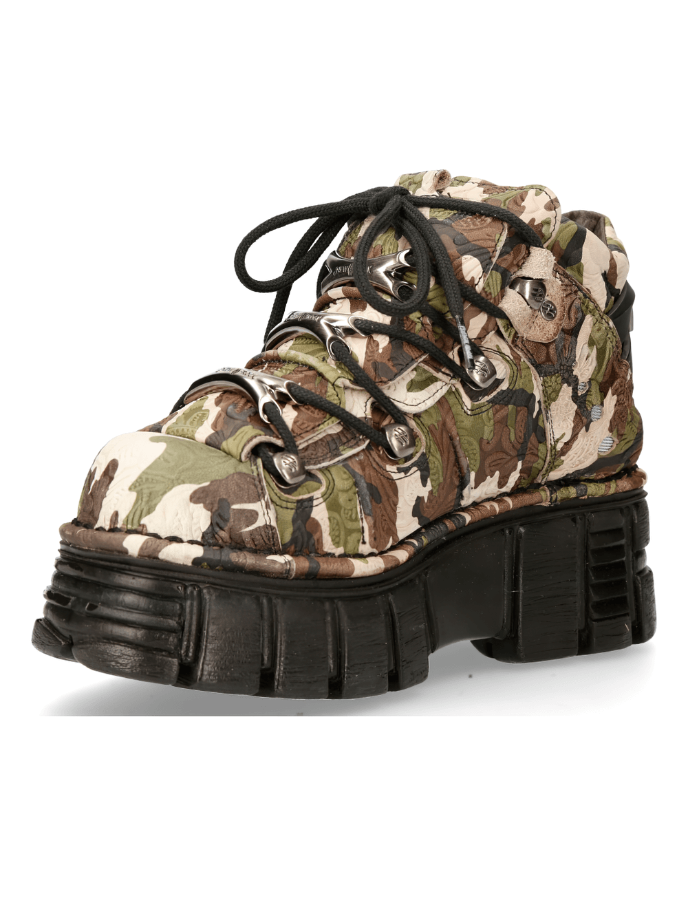 NEW ROCK Gothic Camouflage Ankle Boots with platform soles, featuring punk rock style and durable materials.