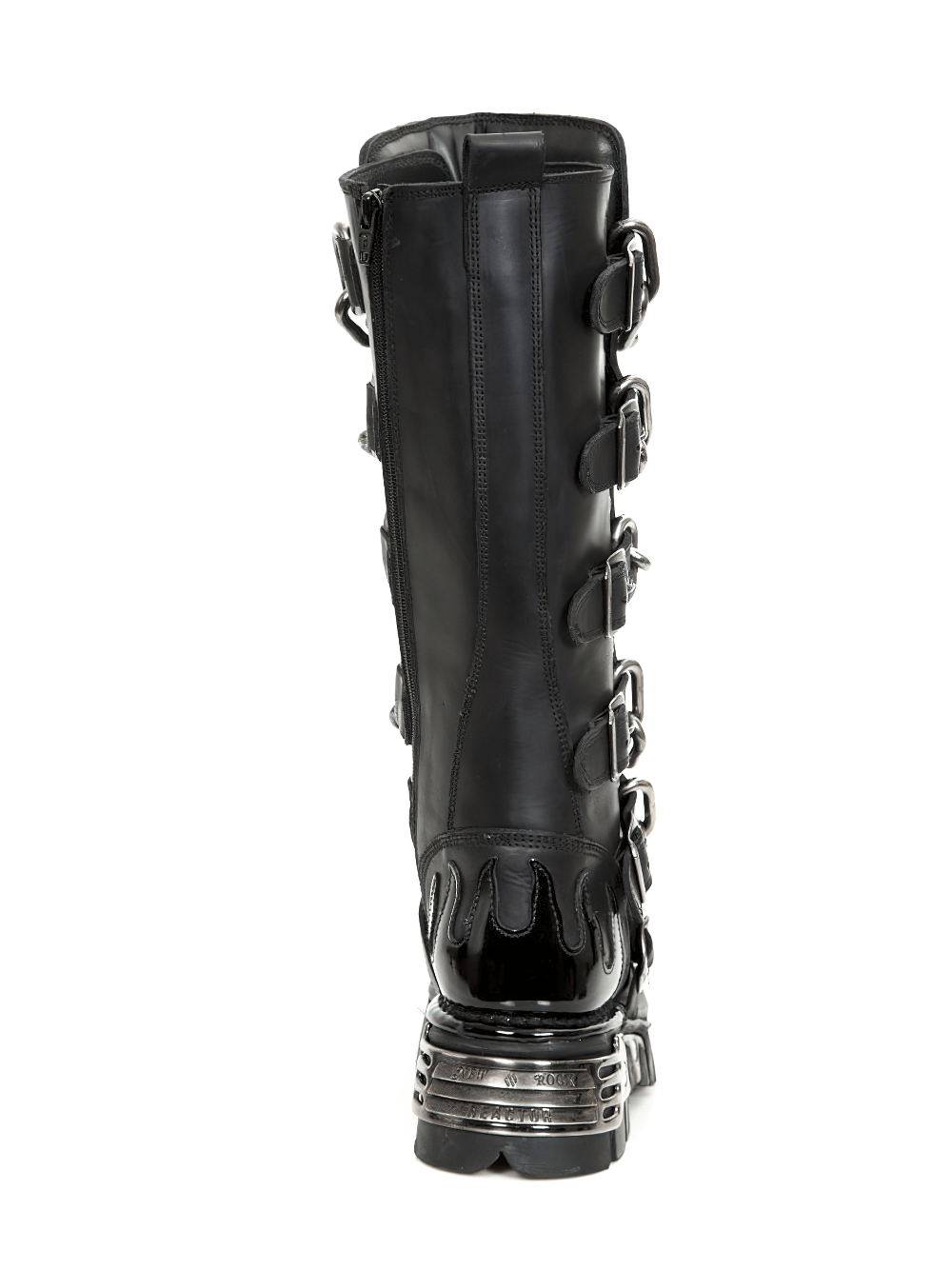 NEW ROCK Men's Gothic Chain Link High Boots in Black Leather, showcasing unique design and chains for a punk rock style.
