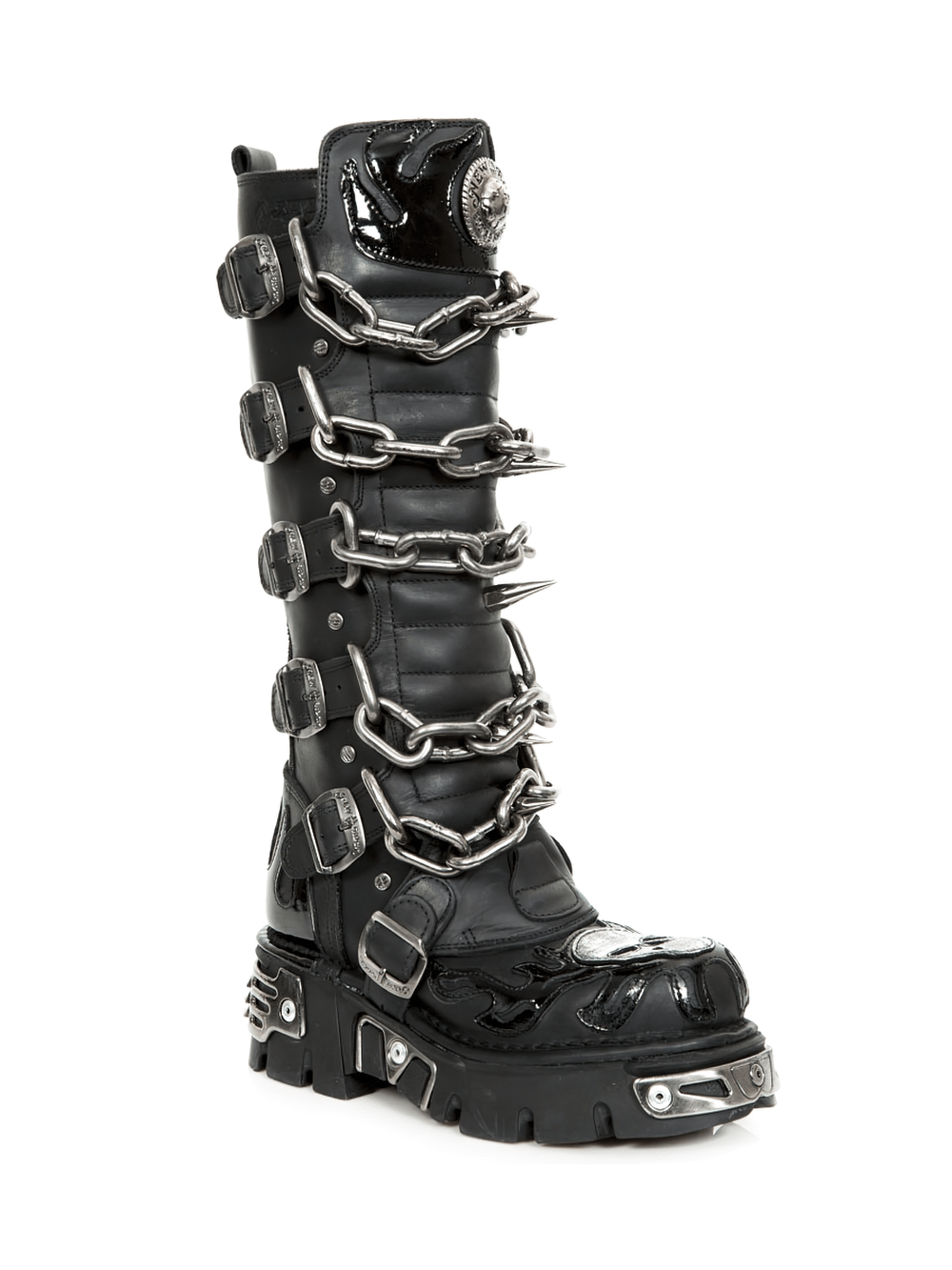 NEW ROCK Gothic Chain Link High Boots in Black Leather