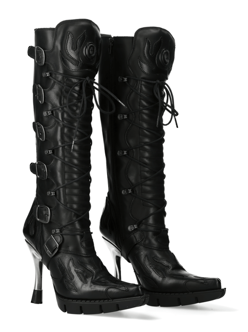 NEW ROCK Gothic Flame Bottes à talons hauts avec détails de boucle