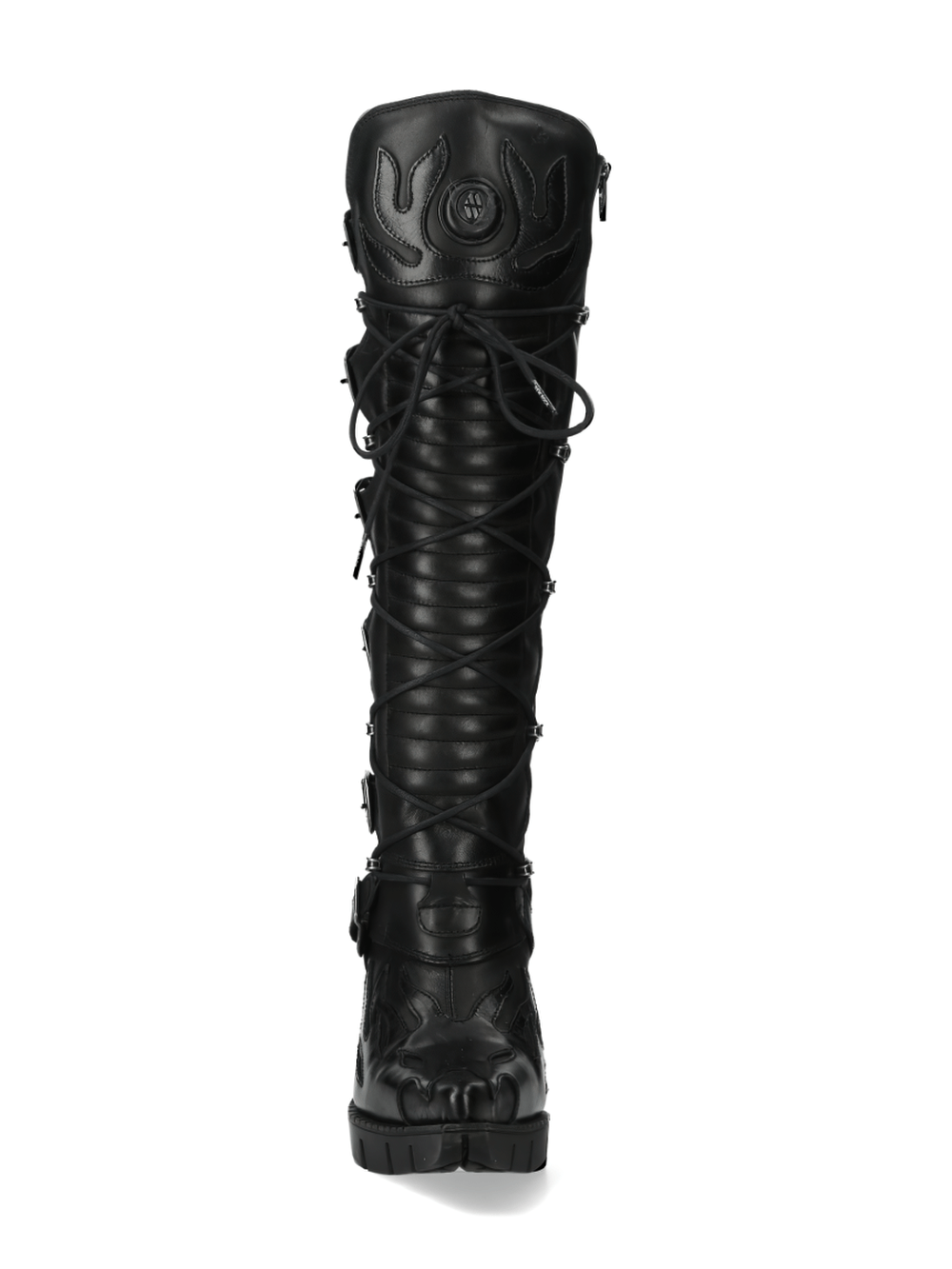 NEW ROCK Gothic Flame High Heel Boots with buckle and lace details, featuring a sleek urban design.