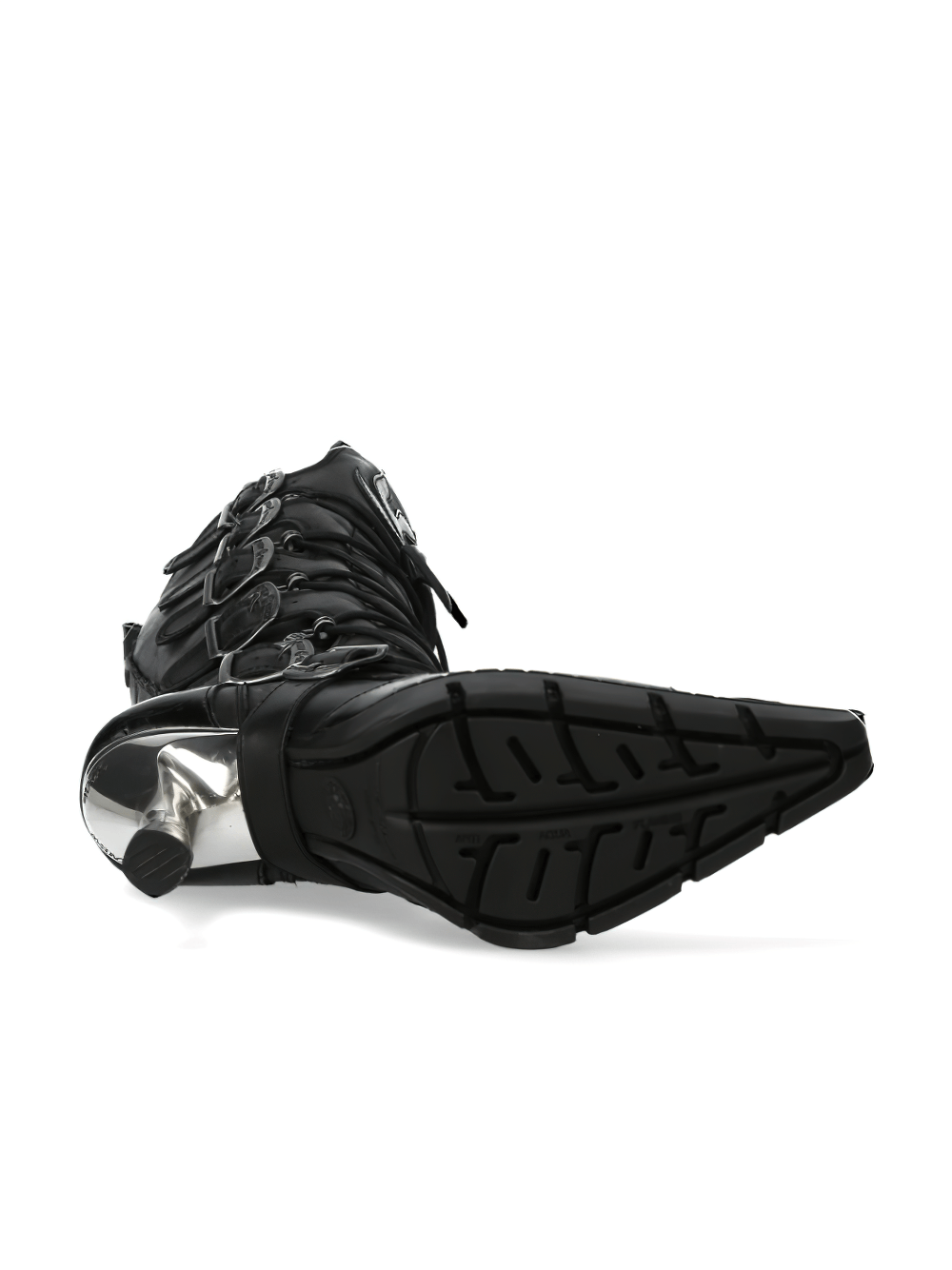 NEW ROCK Gothic Flame High Heel Boots featuring buckle details and a metallic toe, perfect for bold urban fashion.