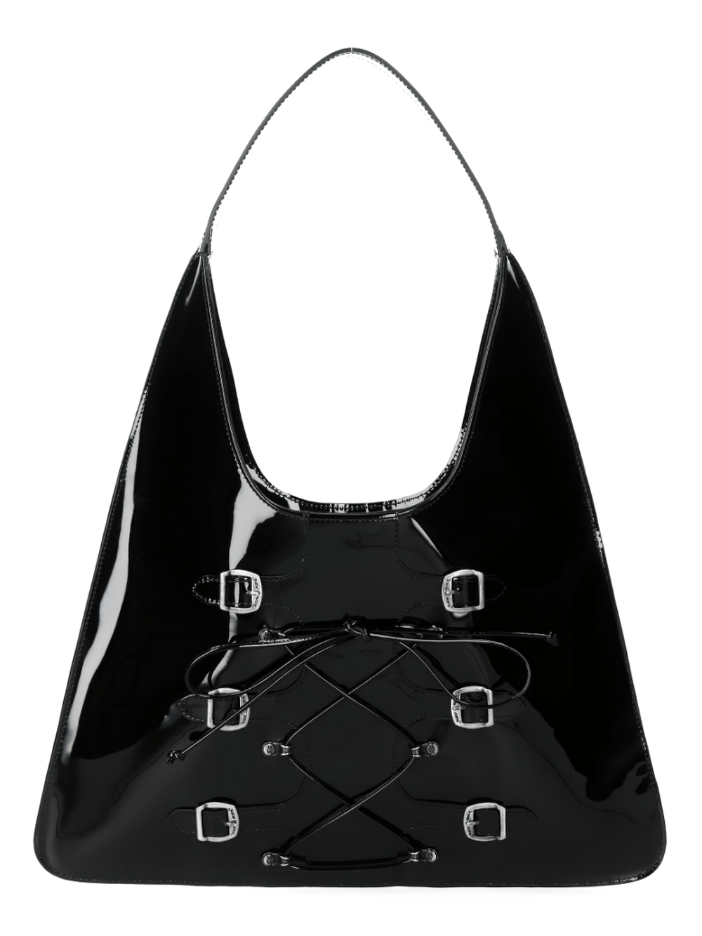 NEW ROCK Gothic handbag featuring sleek black design, buckle and lace-up details, perfect for punk fashion lovers.