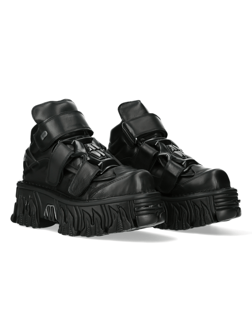 NEW ROCK Women's Gothic Heavy Ankle Boots in Black Leather