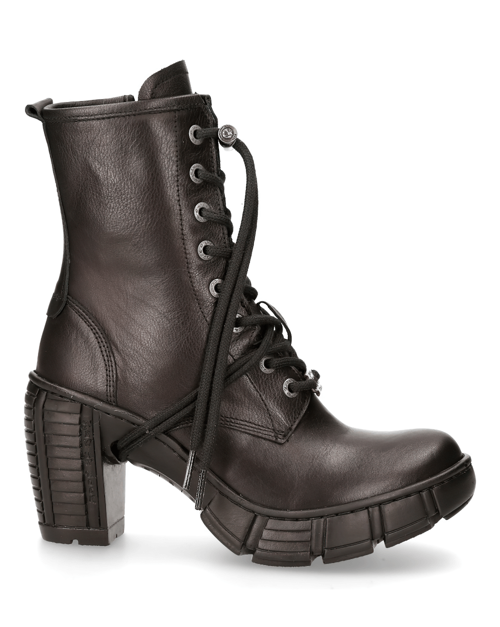 NEW ROCK Gothic Lace-Up Ankle Boots with Chunky Heel in black, showcasing stylish urban fashion and edgy design.