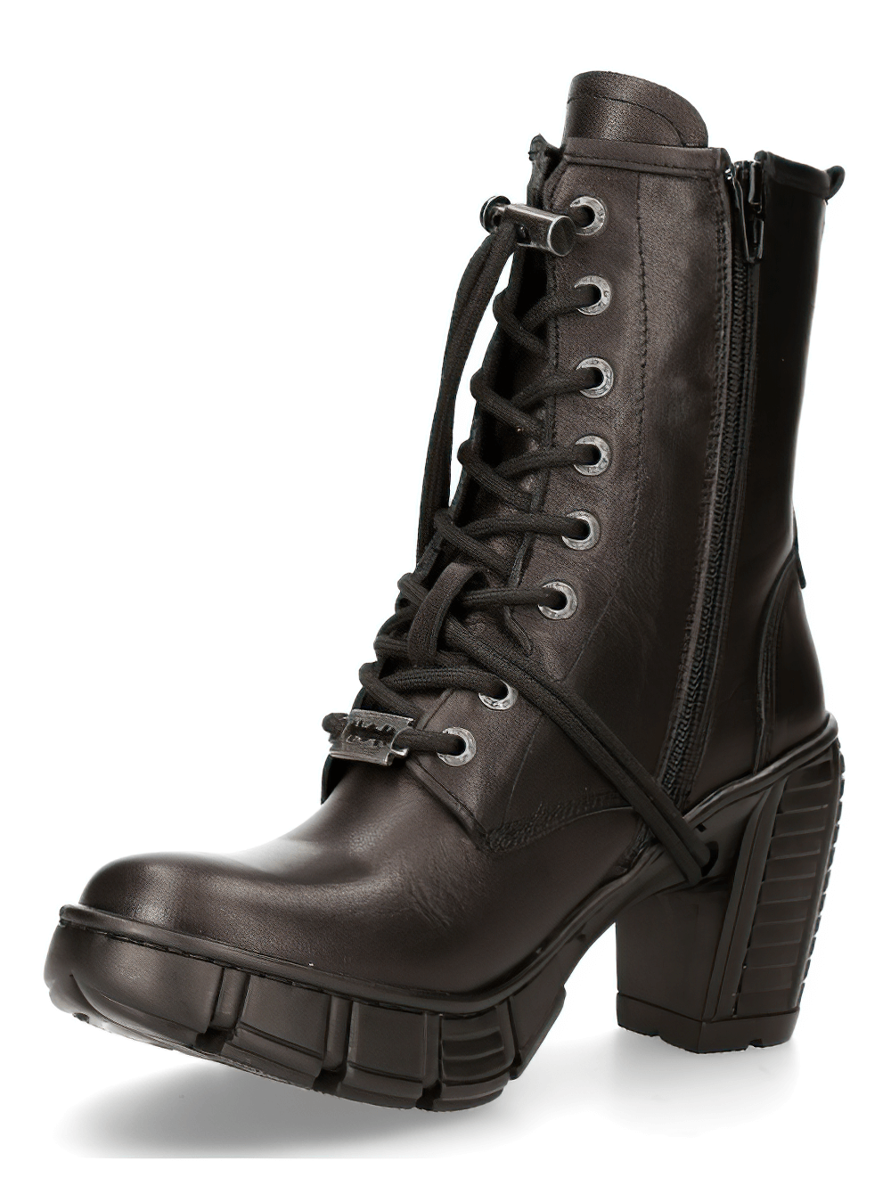 NEW ROCK Gothic Lace-Up Ankle Boots with chunky heel, featuring a bold black design and edgy urban style.