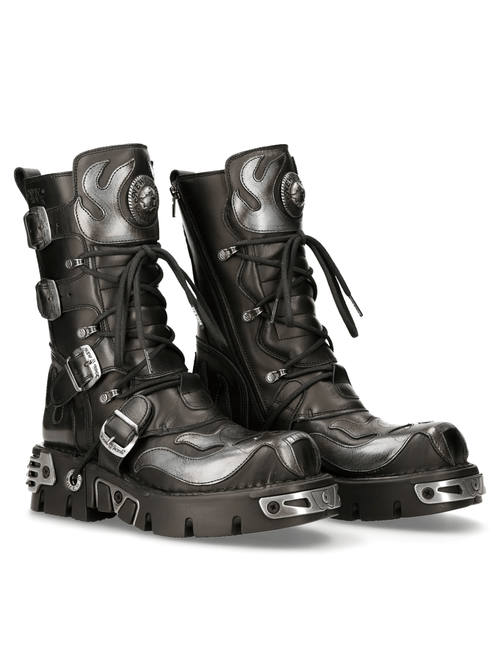 NEW ROCK Women's Gothic Lace-Up Boots with Metallic Accents