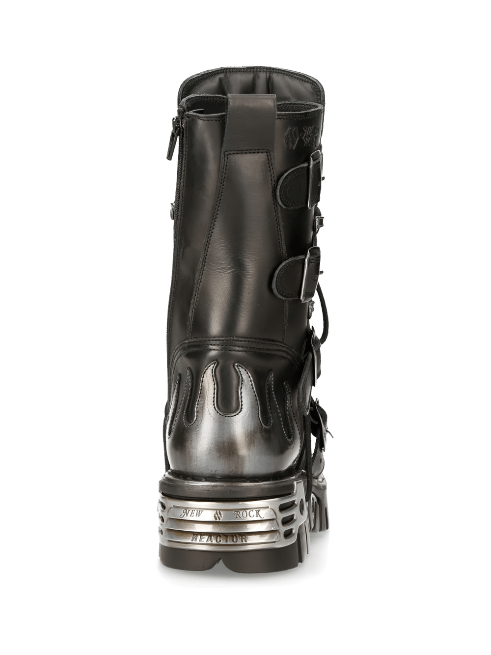 Back view of NEW ROCK Men's Gothic Lace-Up Boots showcasing metallic accents and buckles for a stylish statement.