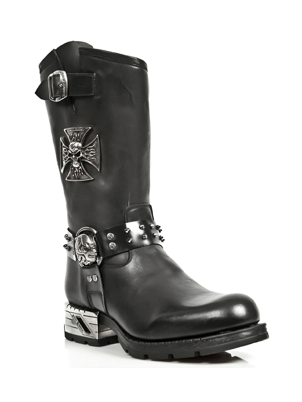 NEW ROCK Gothic Leather Boots with Metallic Embellishments