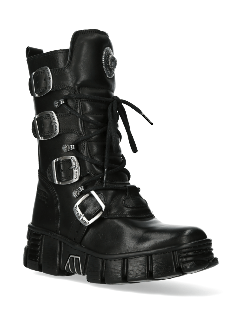 NEW ROCK Gothic Leather Boots with Metallic Emblem, Military Style Punk Rock Ankle Boots, Genuine Leather, Original Design.