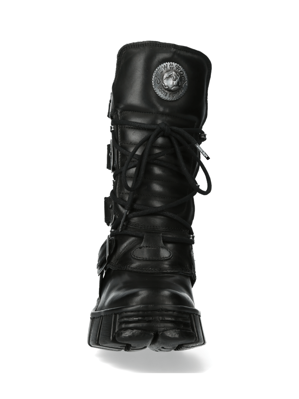 NEW ROCK Gothic Leather Ankle Boot with Metallic Emblem, Military Style, Fashion Punk Rock Design.