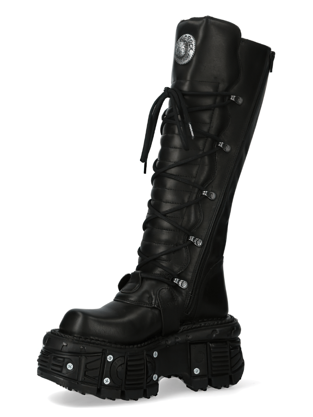 NEW ROCK Gothic platform leather lace-up boots with buckles and chunky sole, showcasing punk rock style and design.