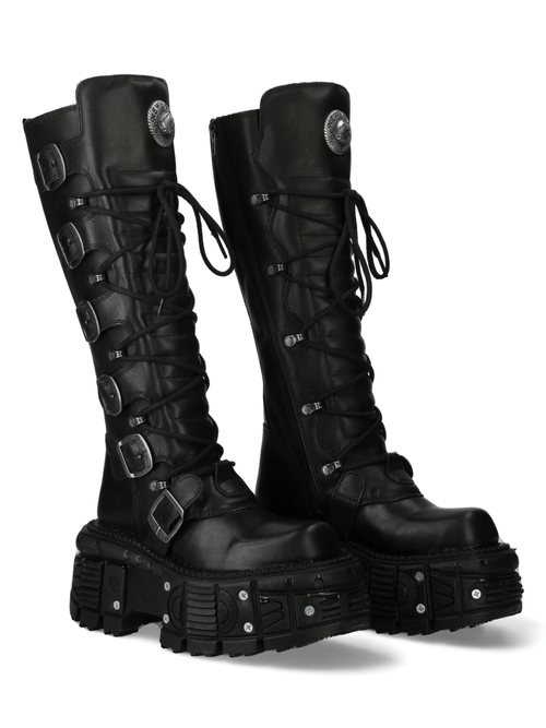 NEUE ROCK Damen Gothic Leder Schnallen Schnürstiefel mit Plateau