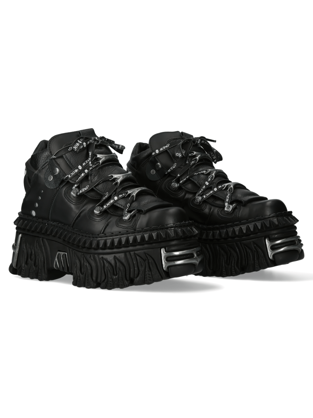 Edgy New Rock Gothic Leather Platform Rocker Shoes with metallic details and bold style, featuring intricate lace-up design.