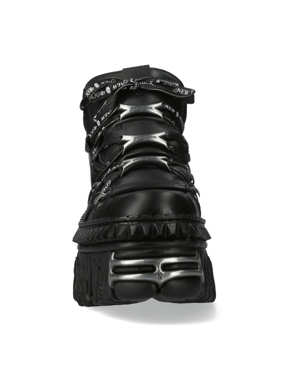 NEW ROCK Gothic Leather Platform Rocker Shoe with Metallic Details and Bold Lace-Up Design.