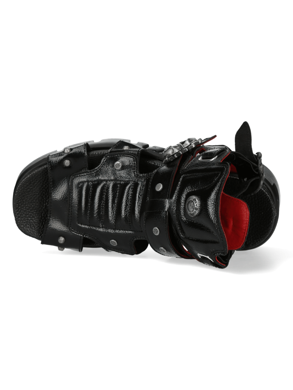 NEW ROCK Gothic Male Shoes in black leather with skull buckle and red accents, perfect for punk rock style.