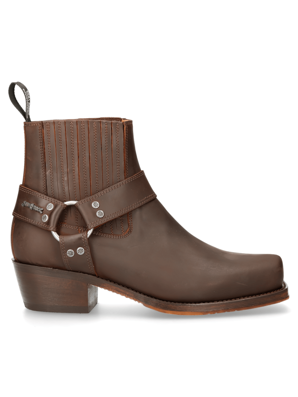 NEW ROCK Gothic men's dark brown leather ankle boots with buckle and Western style design.