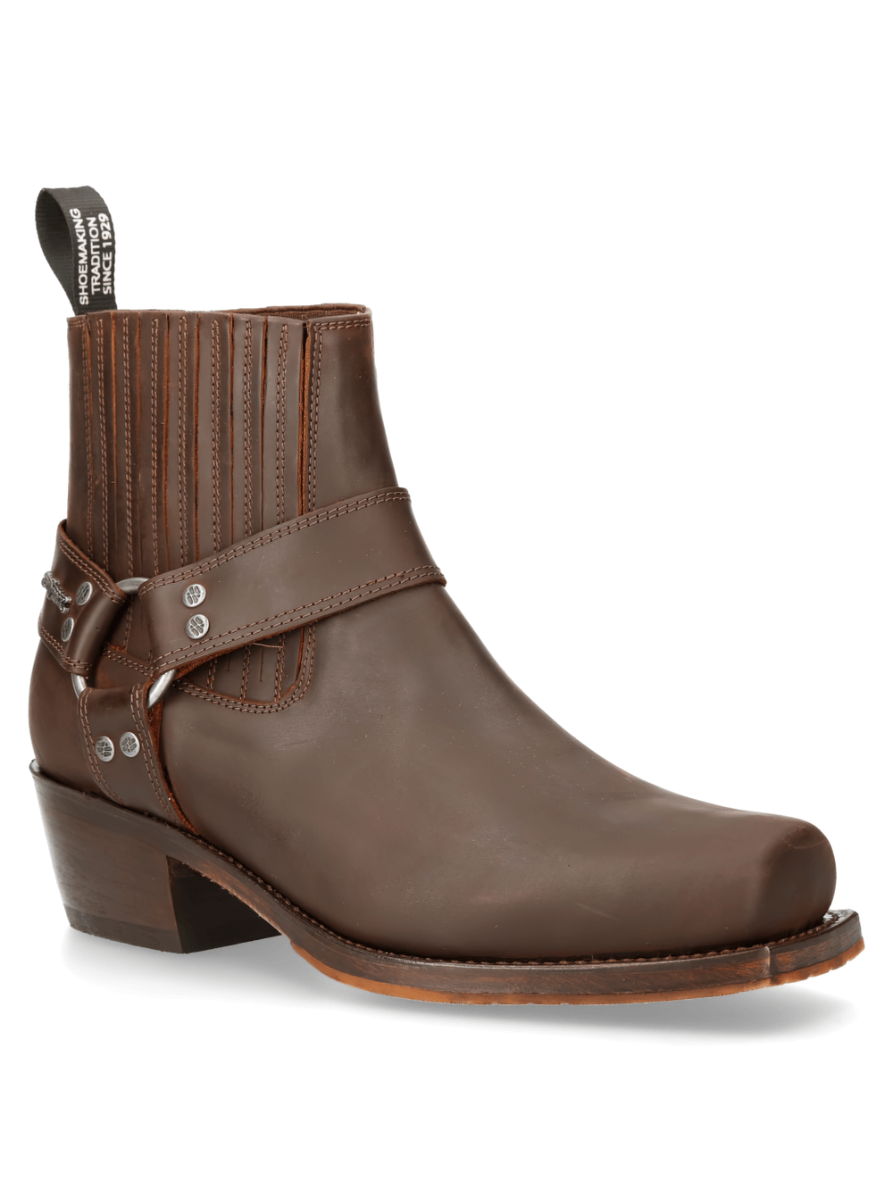 NEW ROCK Gothic dark brown leather ankle boots with buckle accent and elastic fit, perfect for Western-style outfits.