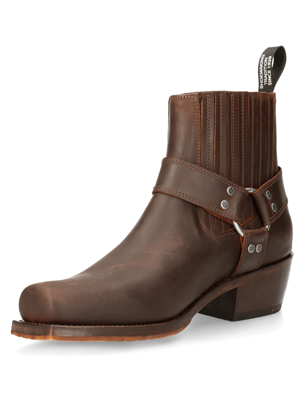 NEW ROCK Gothic Men's Dark Brown Leather Ankle Boots with Buckle Accent and Elastic Fit for a Rockstar Look.