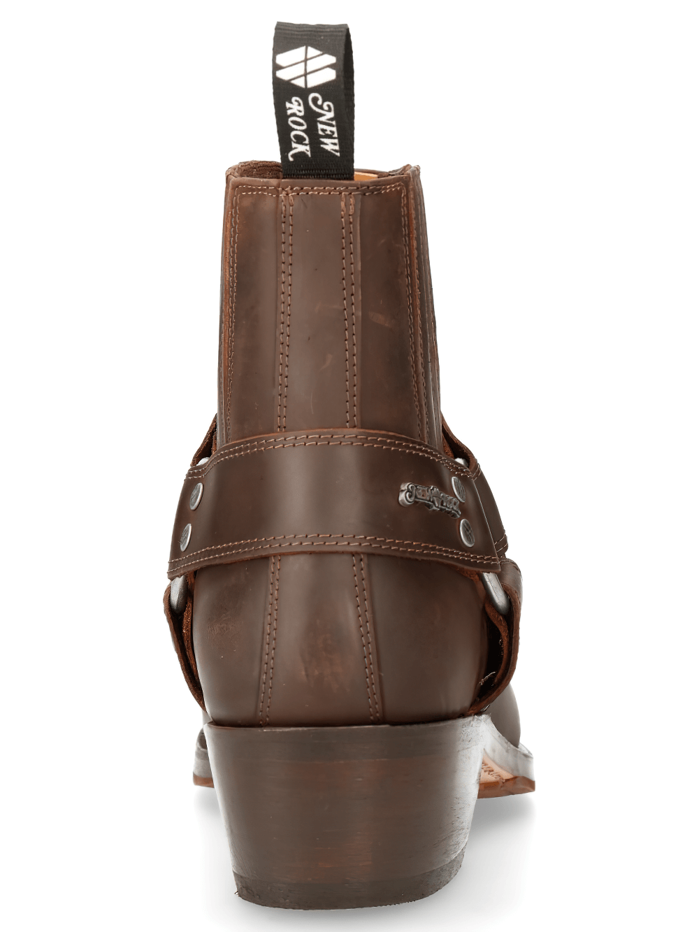 NEW ROCK Gothic dark brown leather ankle boots with buckle accent and Goodyear welt construction.