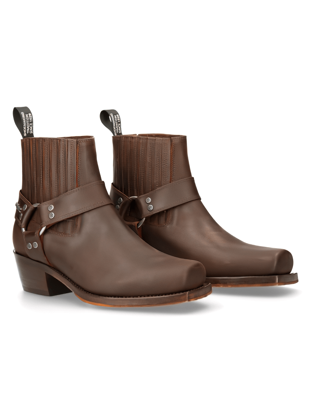 NEW ROCK Gothic Men's Dark Brown Leather Ankle Boots with Buckle Accent and Elastic Fit.