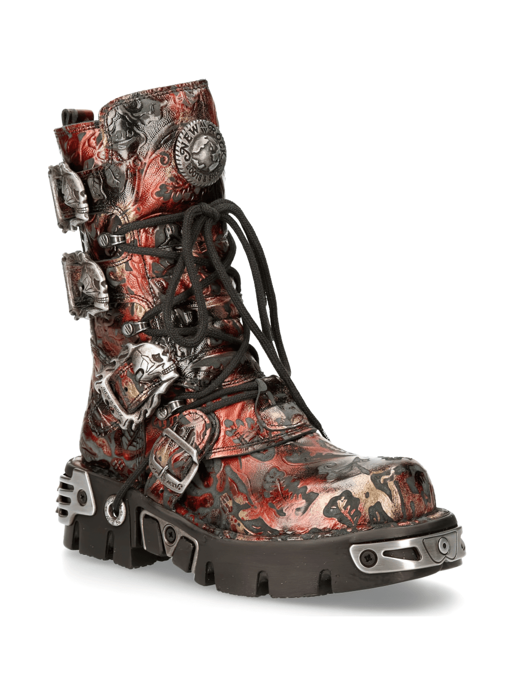 NEW ROCK Gothic Metallic Red Buckle Boots Unisex