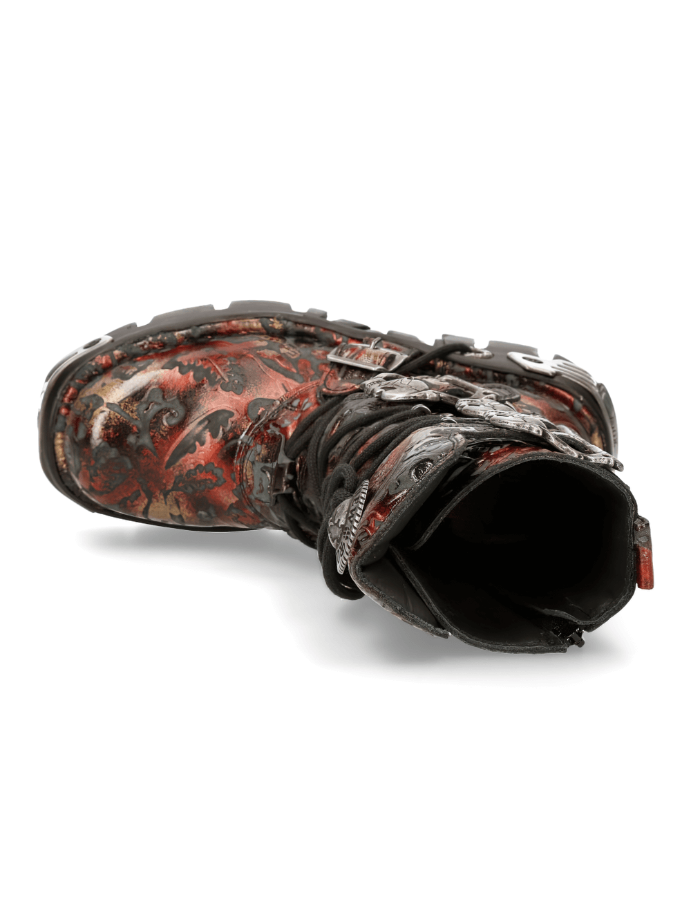 NEW ROCK Men's Gothic Metallic Red Buckle Boots with intricate design and buckle detail for stylish punk rock vibes.