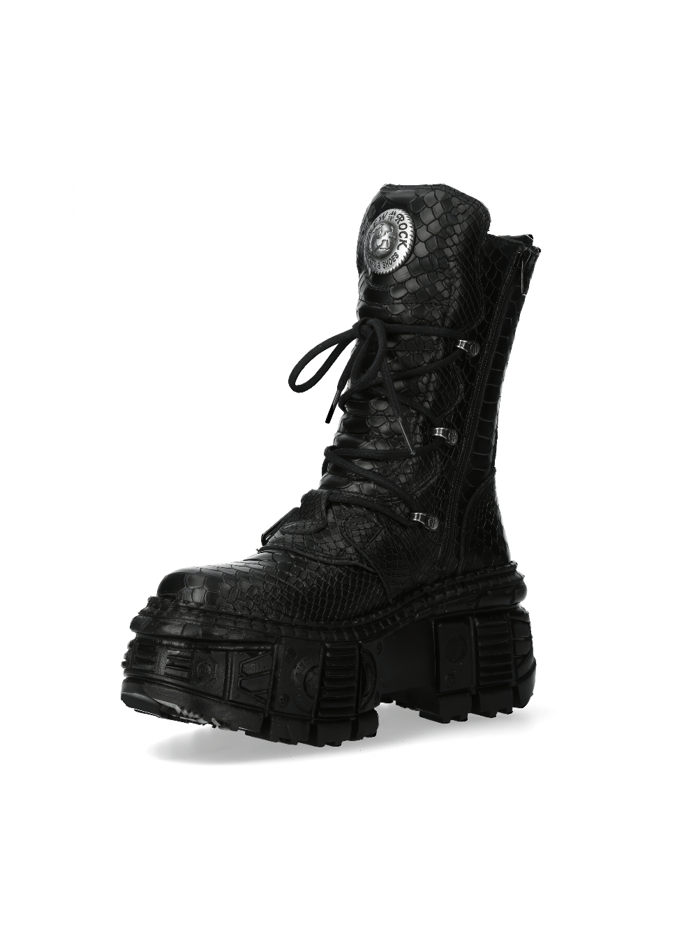 NEW ROCK Gothic mid-calf black boots with buckles, zipper, and punk rock features for a bold style.