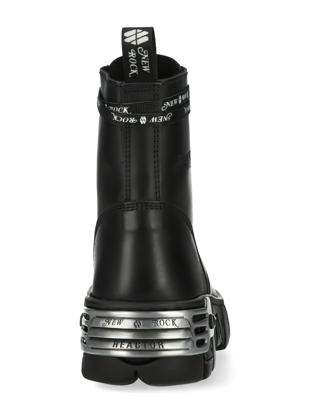 Back view of NEW ROCK Gothic Military Ankle Boots showcasing stylish metal accents and unique sole design.