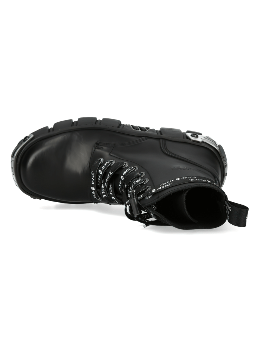 Stylish black Gothic military ankle boots with lace-up design and metal accents from NEW ROCK.