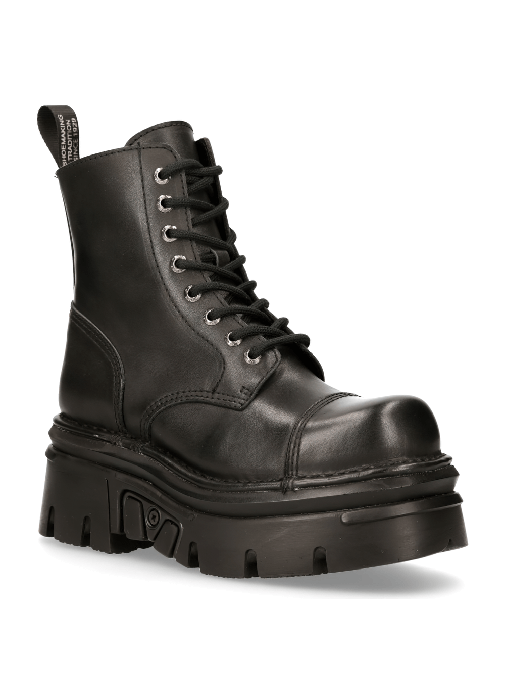 New Rock Gothic military black ankle boots, punk rock leather, with flat heel and durable rubber sole.