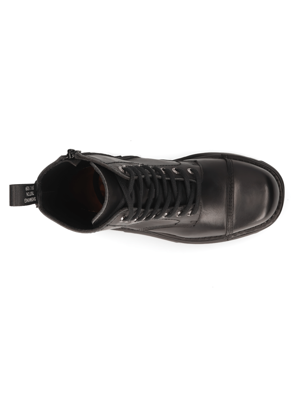 Top view of NEW ROCK Gothic Military Black Ankle Boots featuring laces and shiny leather for punk style.