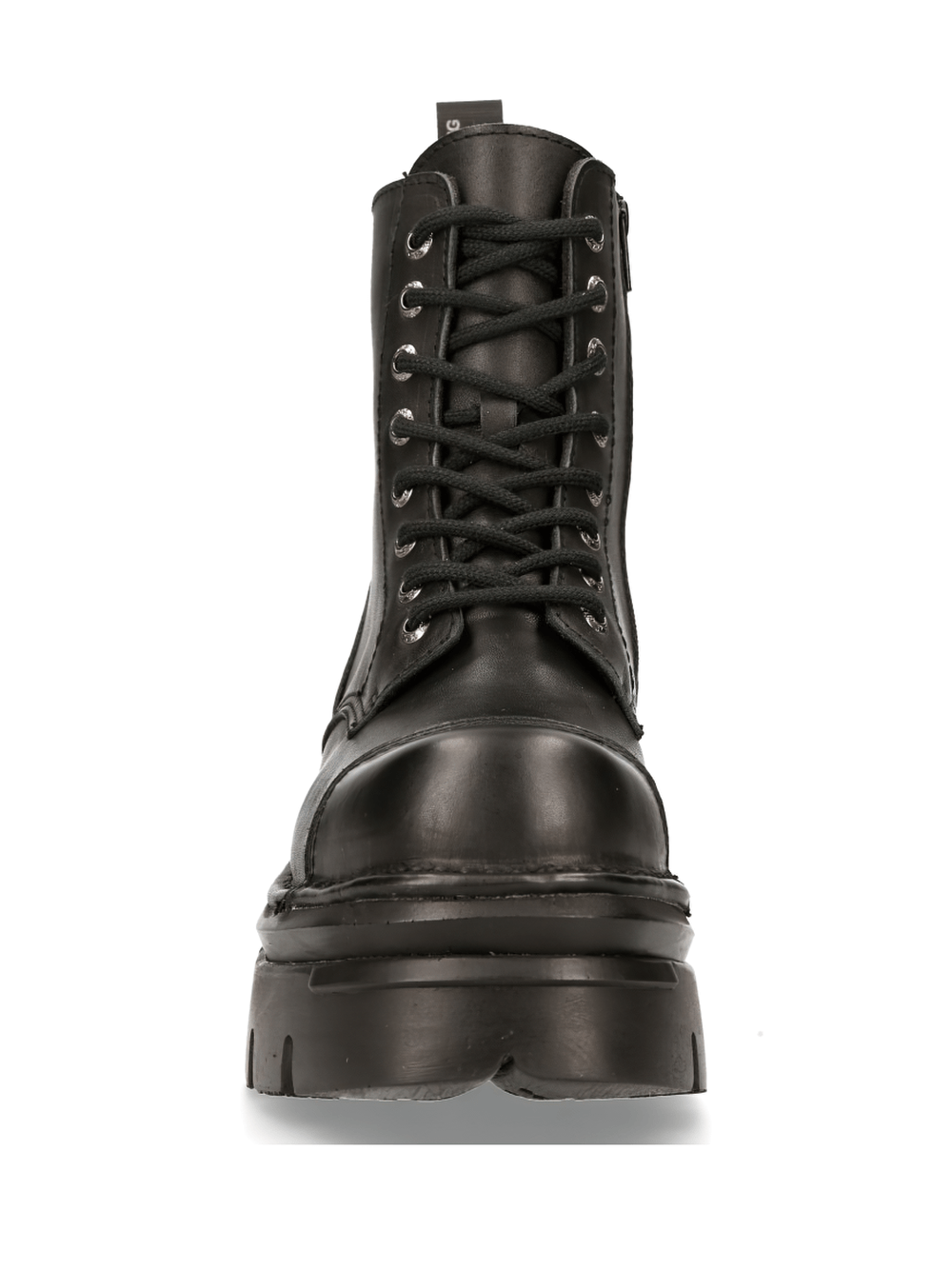 NEW ROCK Gothic Military Black Ankle Boots with flat heels, showcasing punk rock style and durable leather craftsmanship.