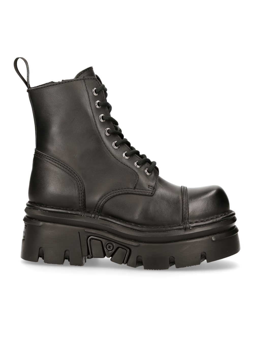 NEW ROCK Gothic military black ankle boots with flat heels, featuring punk style and durable rubber sole.