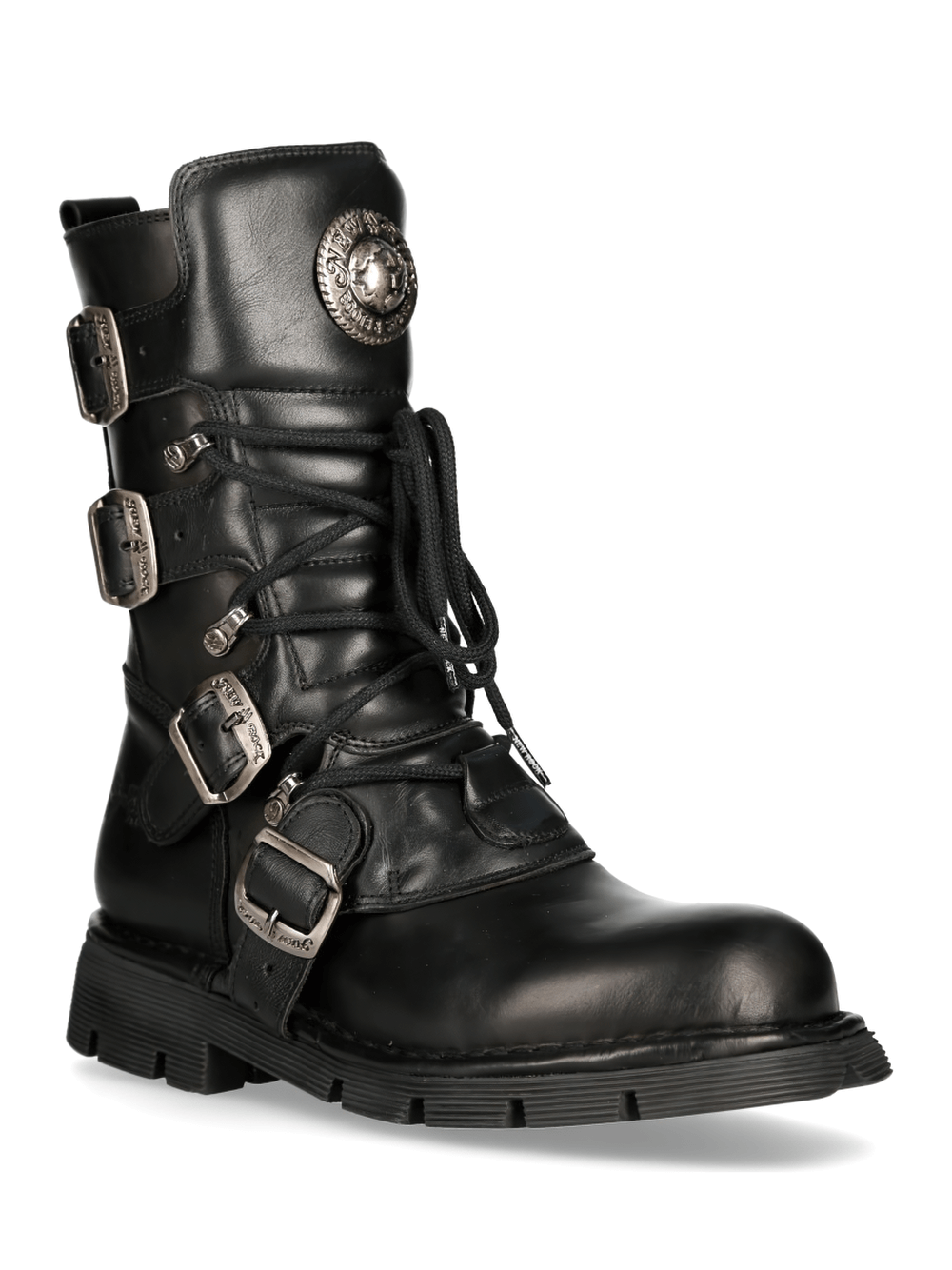 NEW ROCK Gothic Military Black Leather Combat Boots