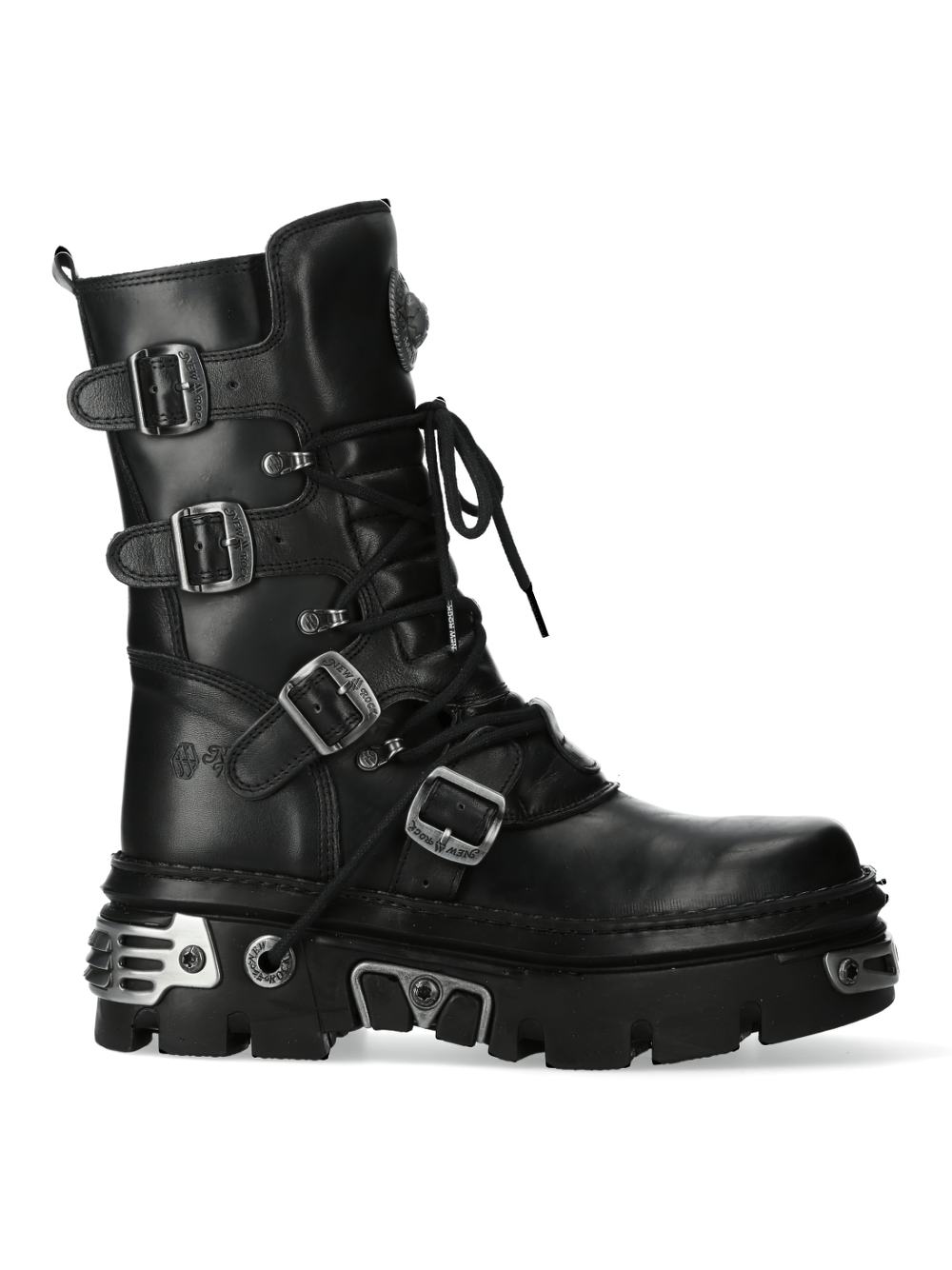 NEW ROCK Gothic military punk boots with buckles and zippers, perfect for urban fashion styles.