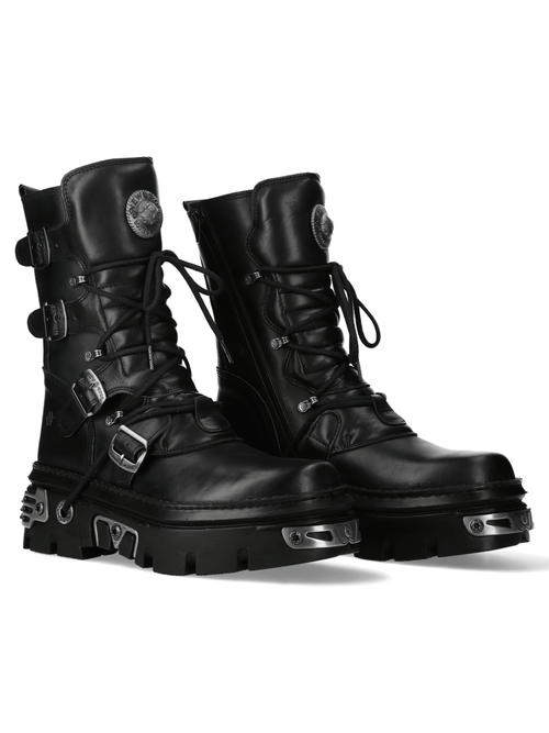 NEW ROCK Women's Gothic Military Punk Boots with Buckles and Zipper