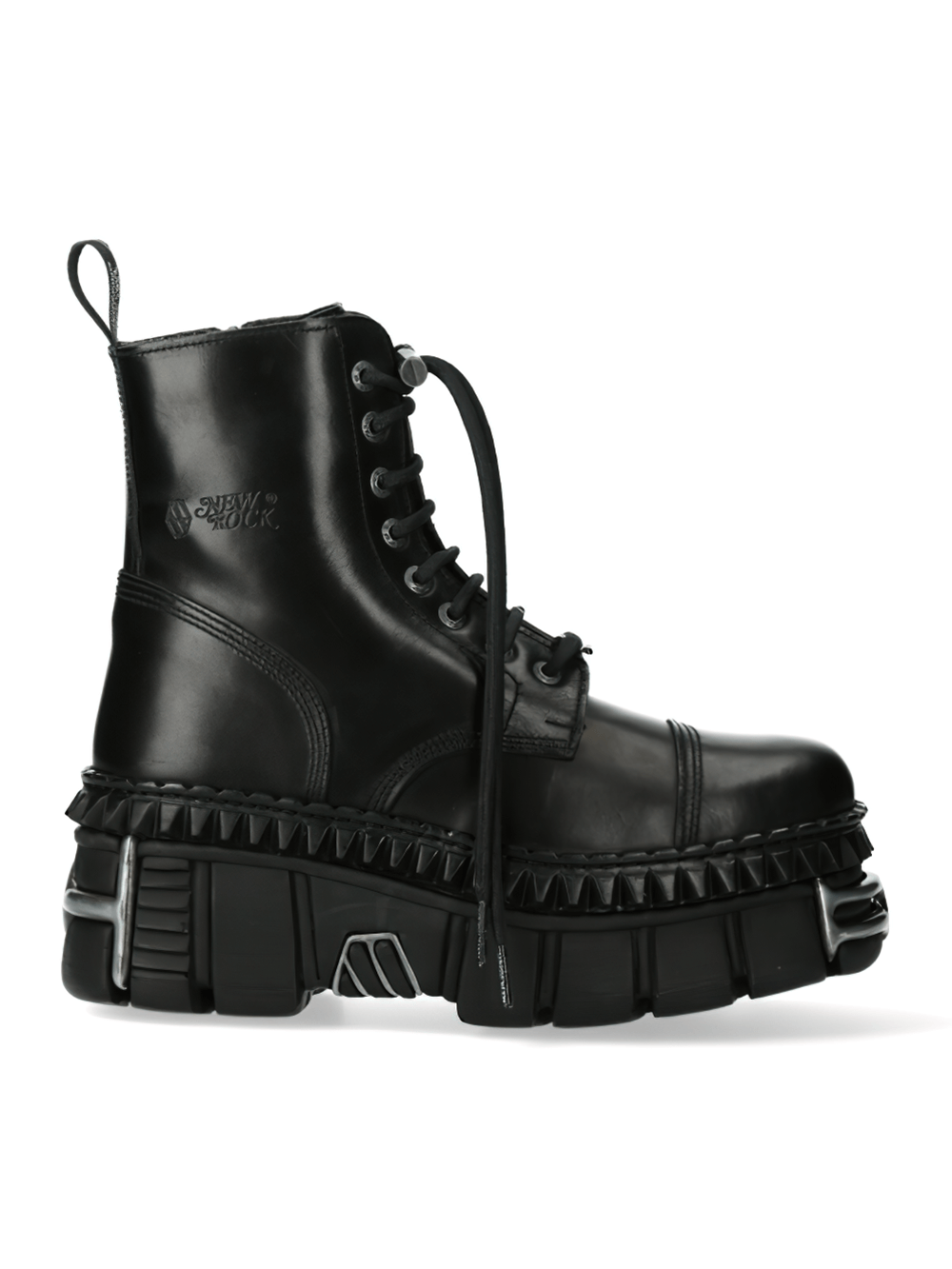 NEW ROCK Gothic Black Leather Lace-Up Platform Ankle Boots with Edgy Style and Military Details