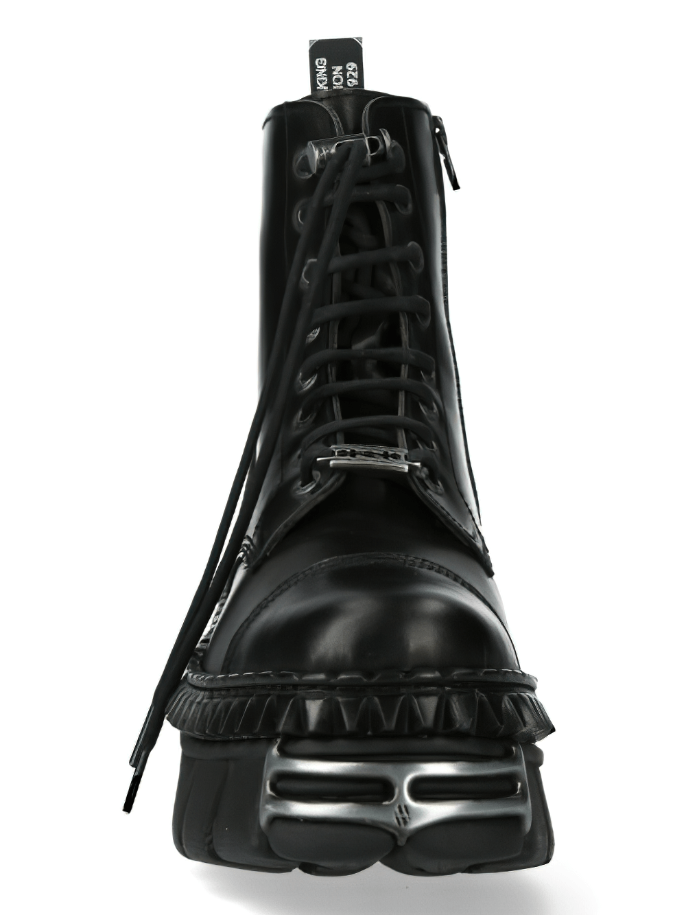 NEW ROCK Gothic black leather lace-up platform ankle boots with edgy design and military-inspired details.