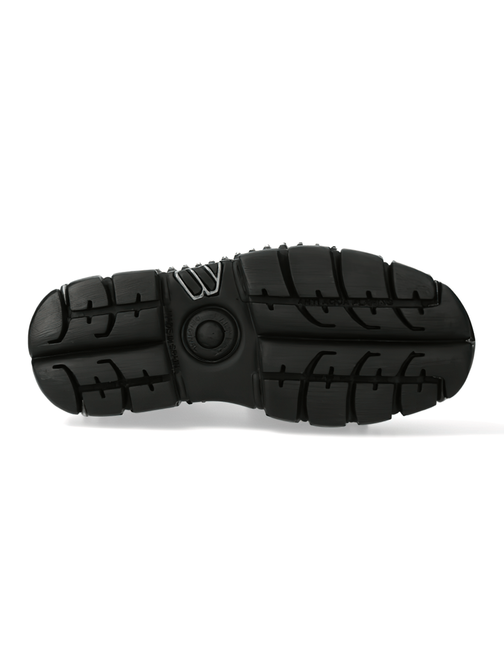 Bottom view of New Rock Gothic Platform Ankle Boots, showcasing the rugged tread and black leather construction.