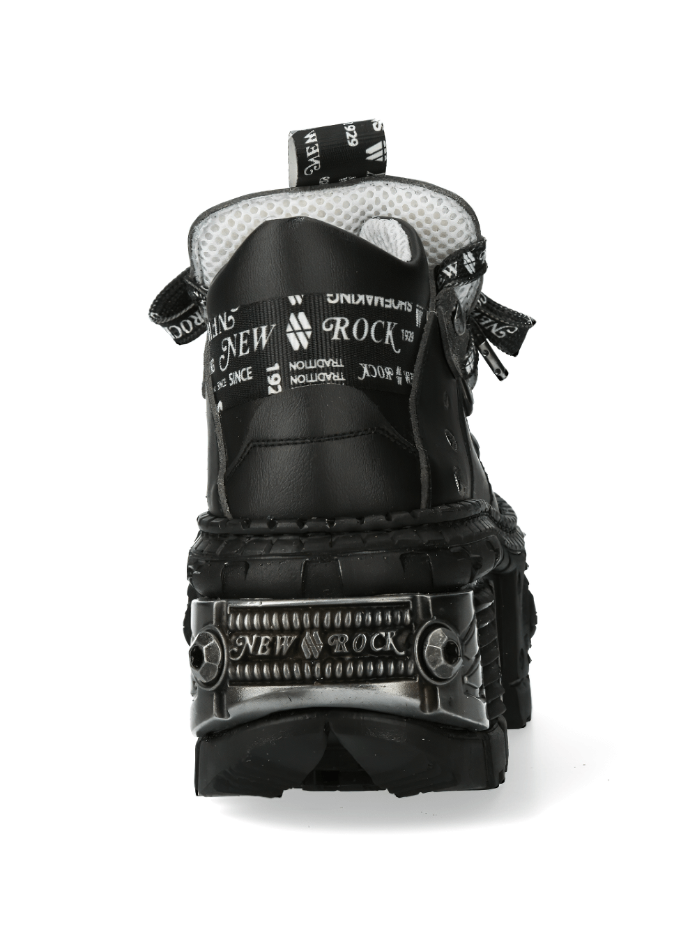 Back view of NEW ROCK Gothic Platform Ankle Boots featuring metallic accents and unique punk rock design.