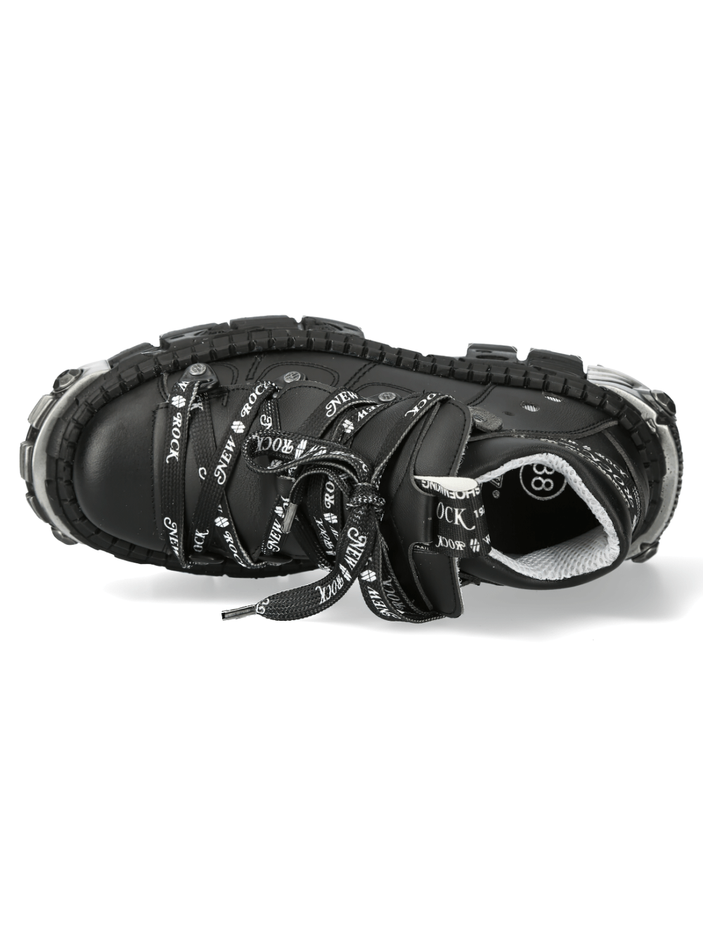 Top view of NEW ROCK Gothic Platform Ankle Boots with striking punk rock style and bold metallic accents.