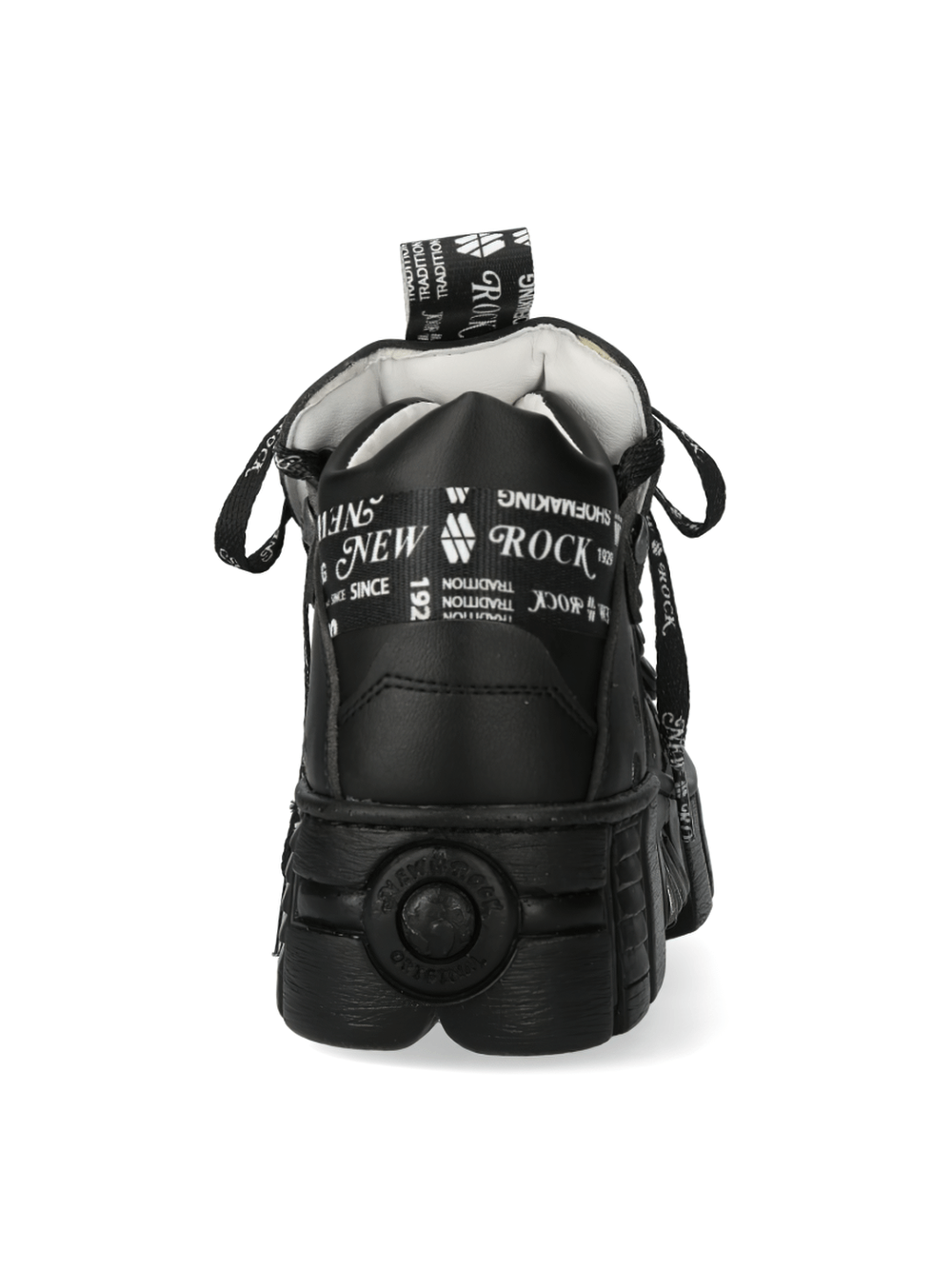 Black New Rock Gothic platform ankle boots with punk lace-up design and metallic accents.