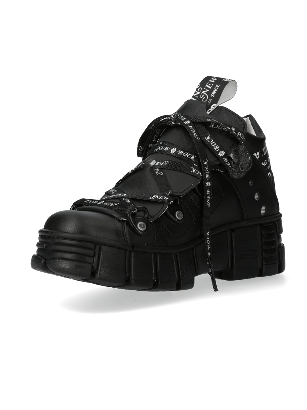 NEW ROCK Gothic platform ankle boots with punk design, lace-up style, and bold black color.
