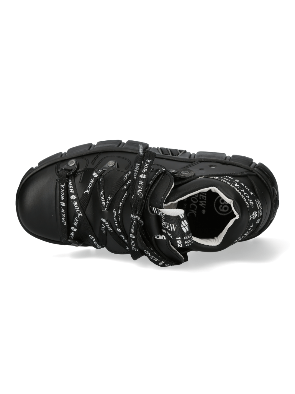 Top view of NEW ROCK Gothic Platform Ankle Boot with punk design and lace-up detailing in black.