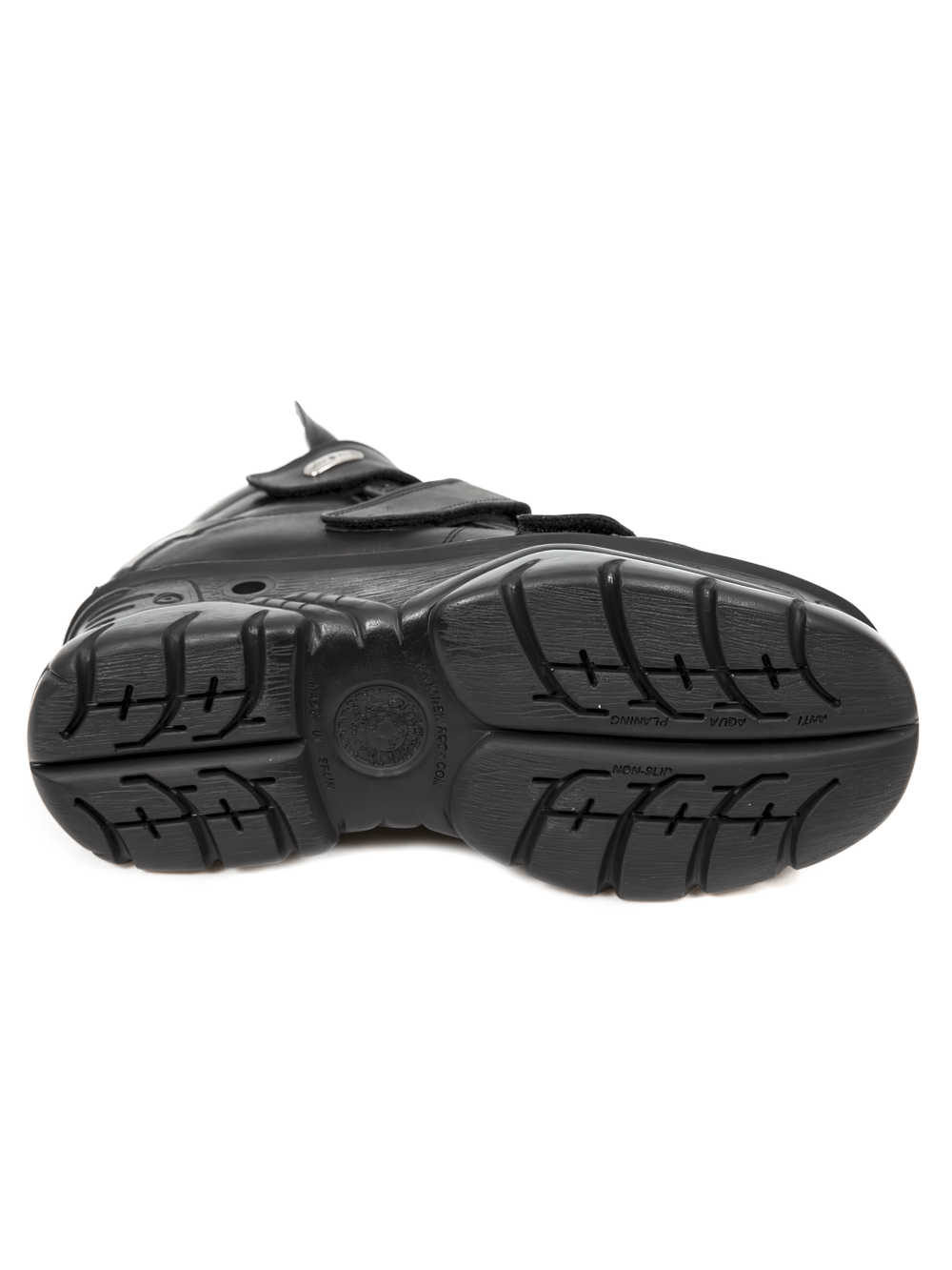 Bottom view of NEW ROCK Gothic platform ankle boots showcasing durable TPU sole and unique tread design.