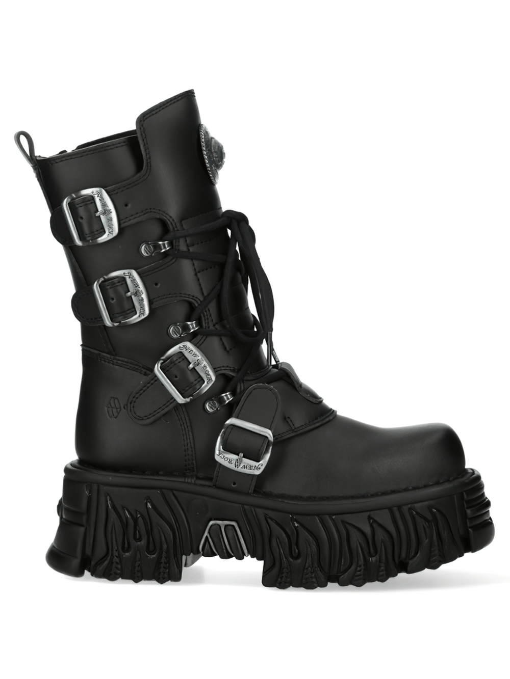 NEW ROCK men's black gothic platform boots with buckles and lace-up for edgy style.