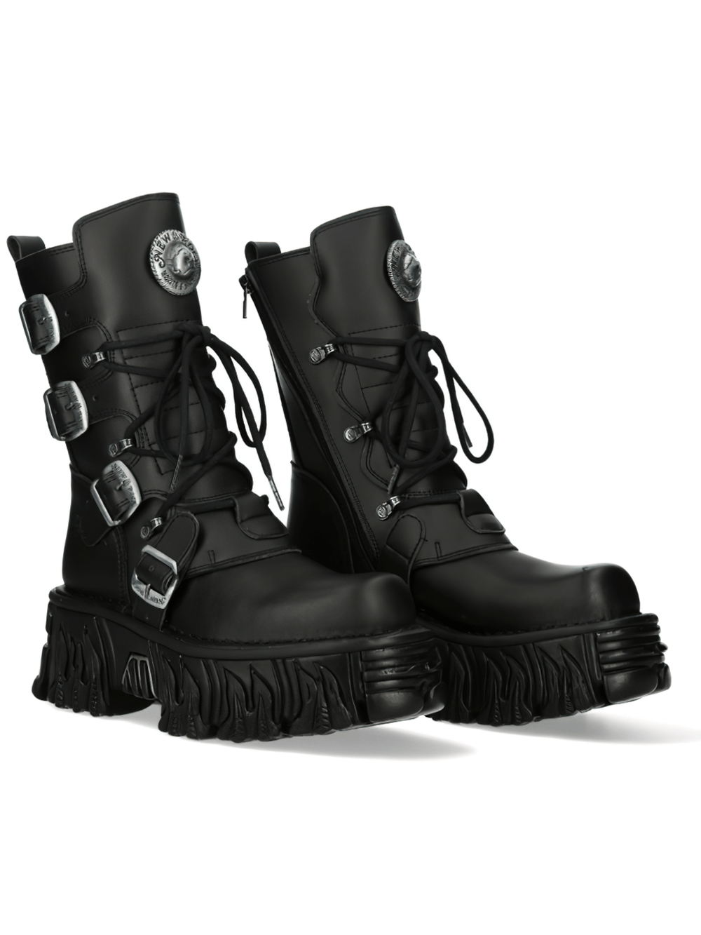 Stylish New Rock black gothic platform boots with buckles and lace-up detail for a striking alternative look.