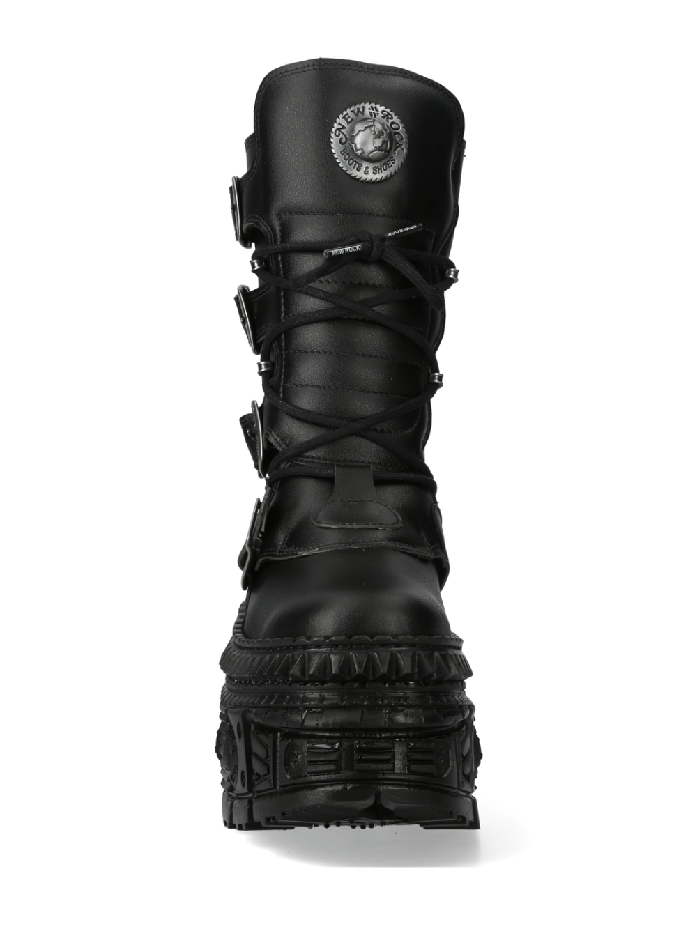 NEW ROCK Gothic Platform Boots with buckles and laces, heavy-duty leather ankle boots in black.